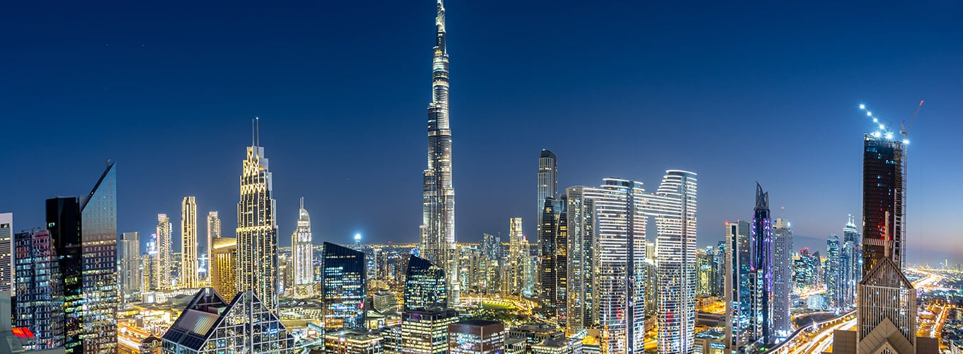 dubai burj khalifa skyline tallest building world panorama top view twilight
